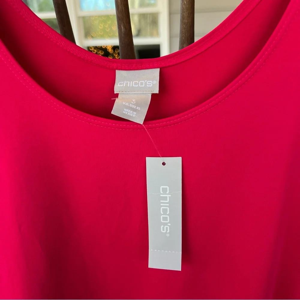 NWT! Chico’s Maraschino Cherry Pink Tank Top Sleeveless Boxy Microfiber Size XL - Picture 2 of 11